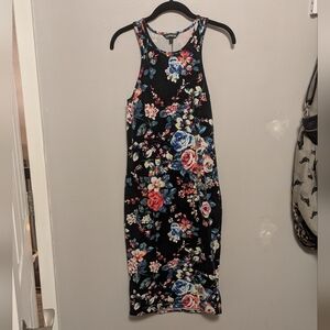 Express Floral High Neck Body Con Midi Dress